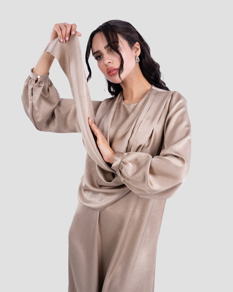 SATIN DRAPED MAXI DRESS WITH MATCHING SCARF