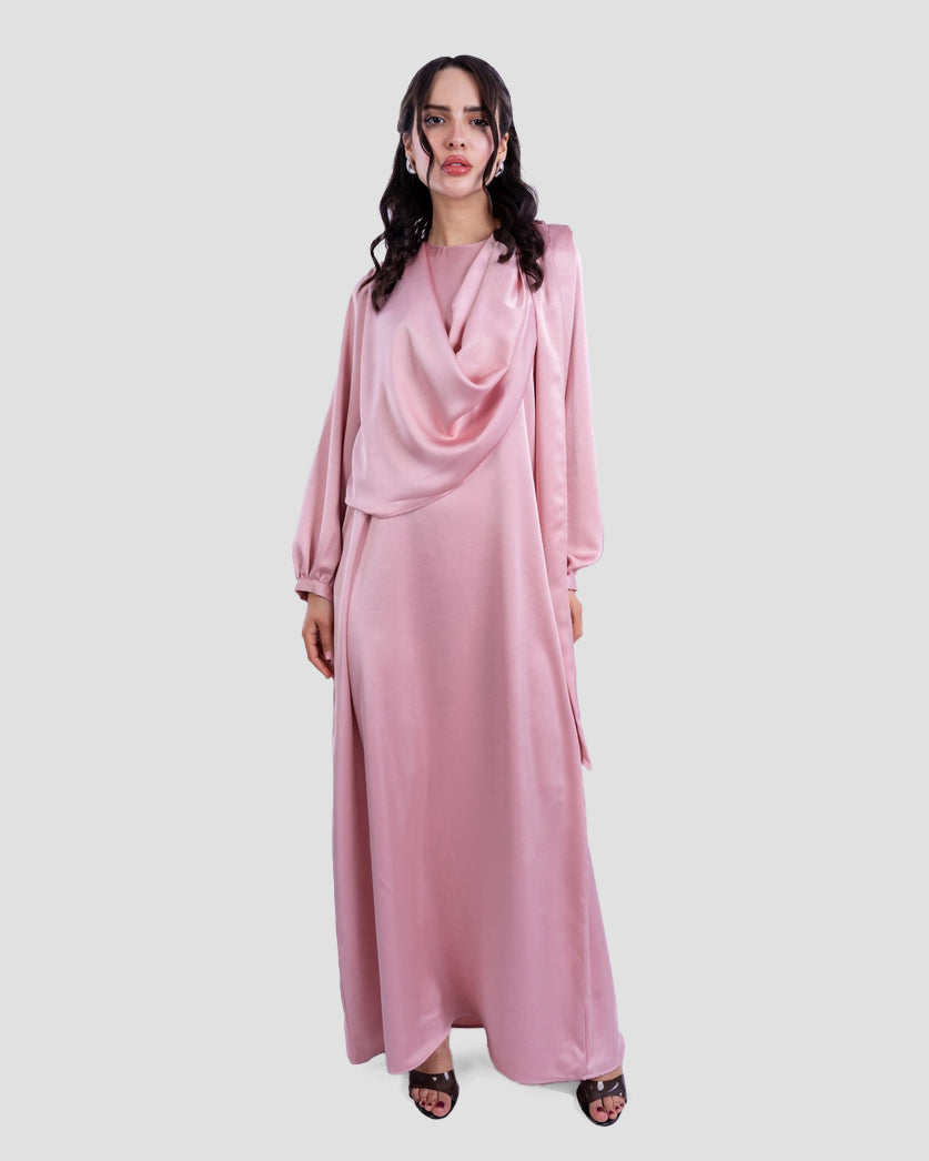 SATIN DRAPED MAXI DRESS WITH MATCHING SCARF