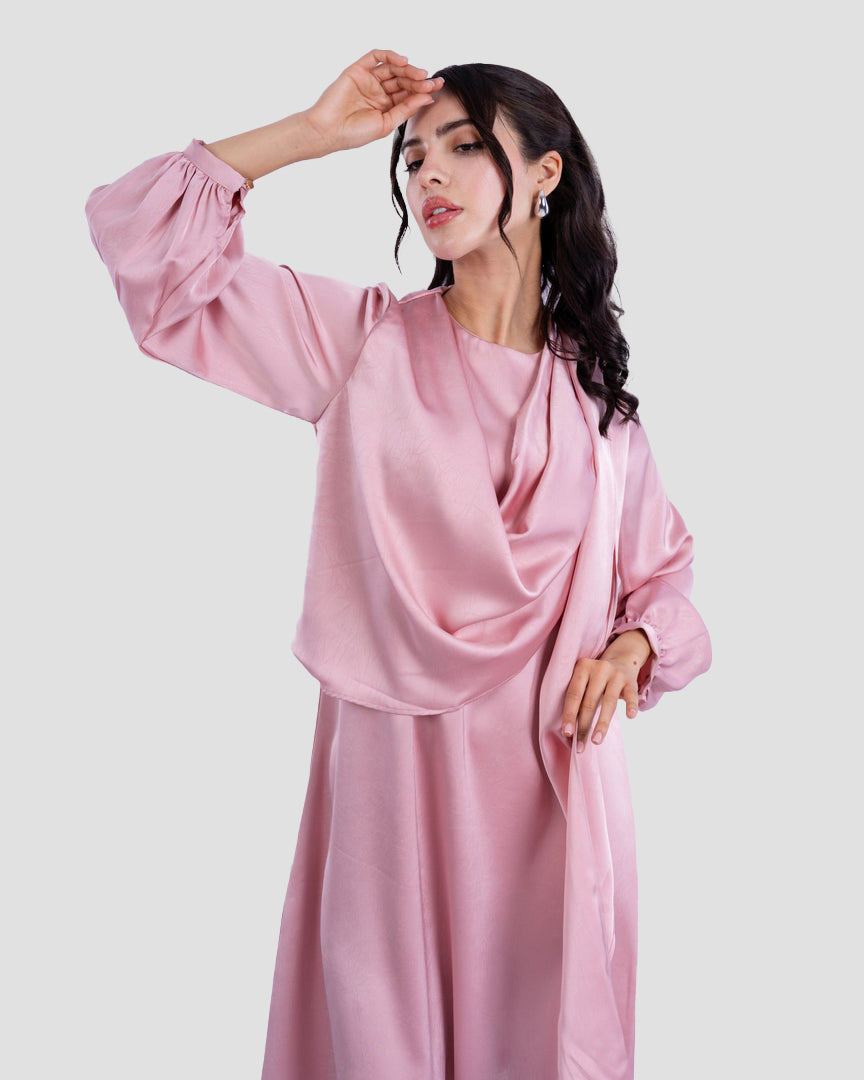 SATIN DRAPED MAXI DRESS WITH MATCHING SCARF