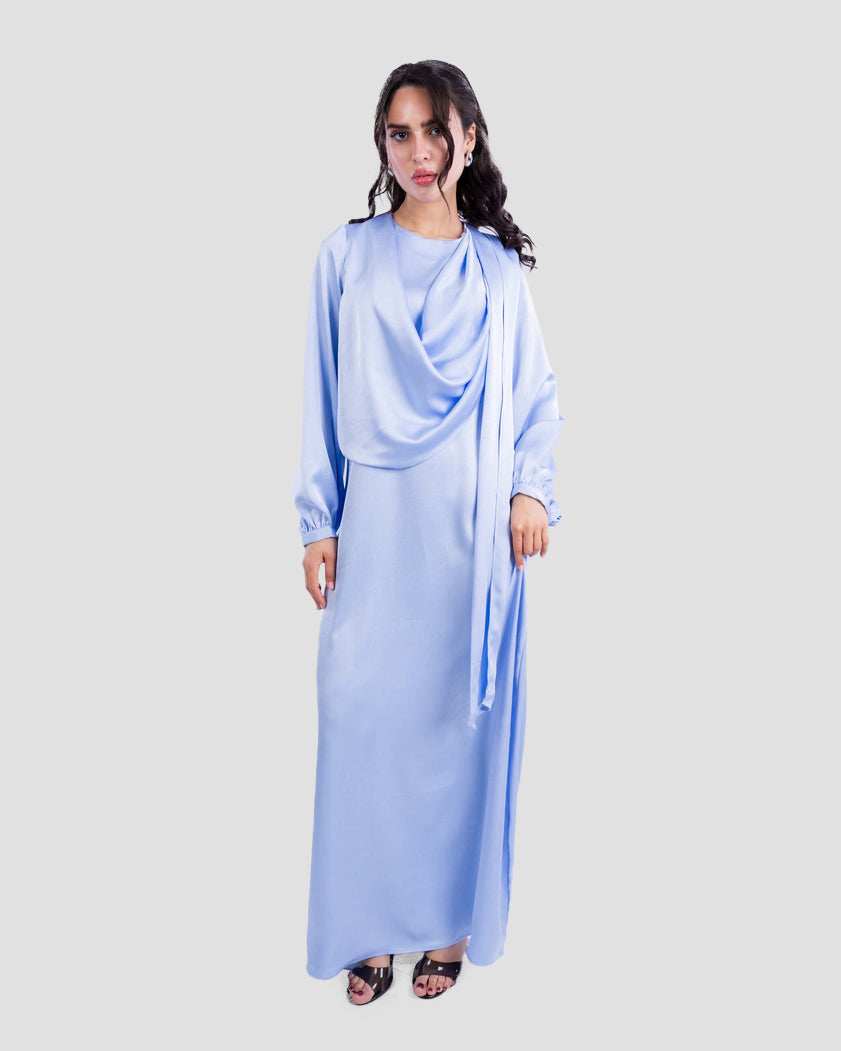 SATIN DRAPED MAXI DRESS WITH MATCHING SCARF