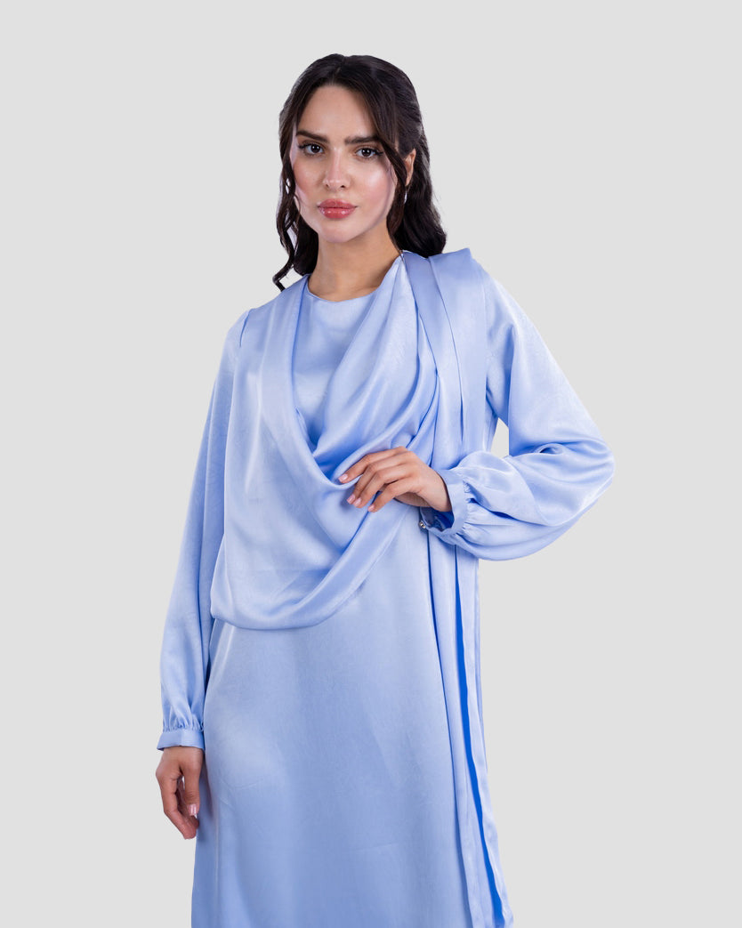 SATIN DRAPED MAXI DRESS WITH MATCHING SCARF