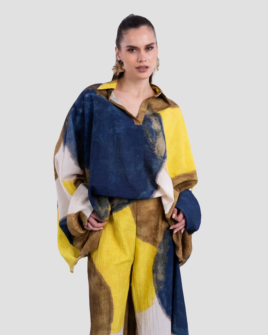 PRINTED FLOWY BLOUSE WITH LAPEL COLLAR