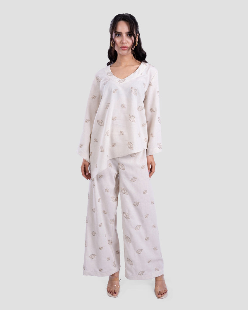 PRINTED RELAXED-FIT BLOUSE WITH V-NECK