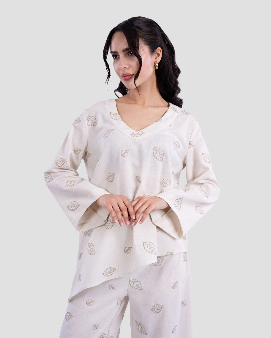 PRINTED RELAXED-FIT BLOUSE WITH V-NECK