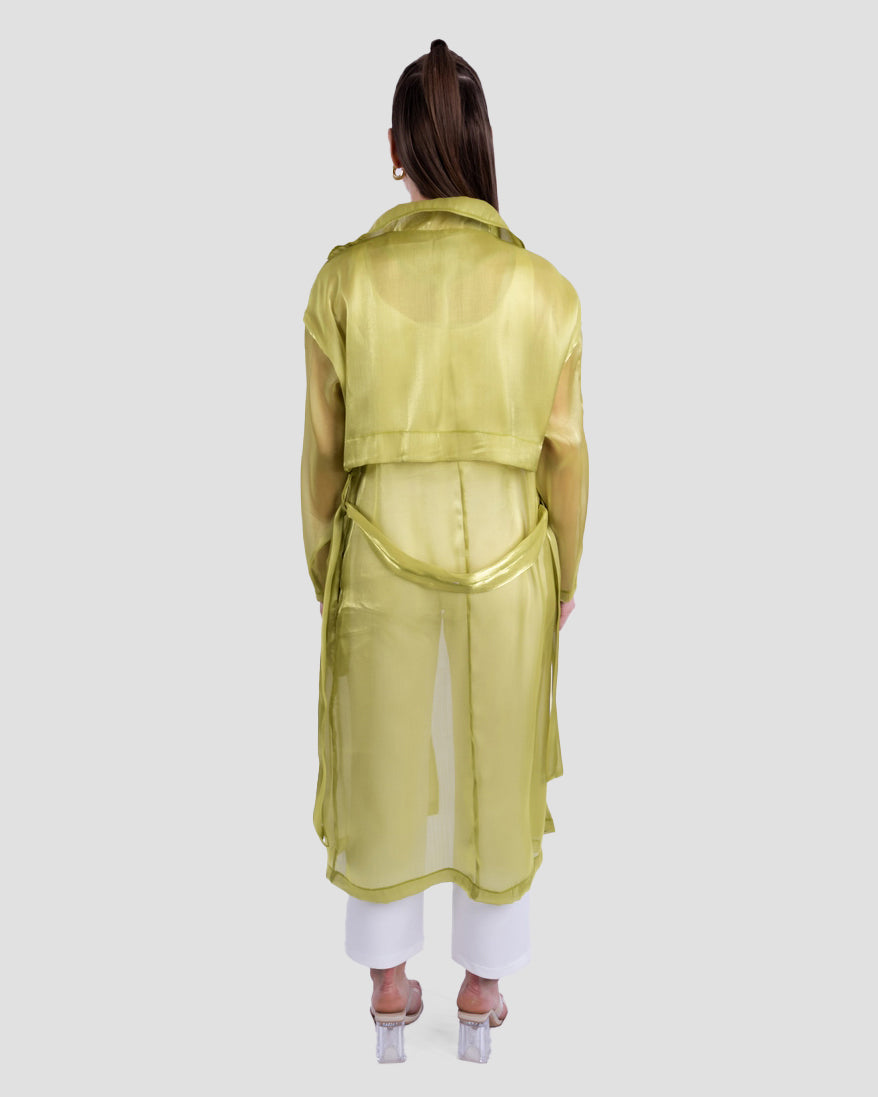 SHEER LONG TRENCH WITH BELT DETAIL