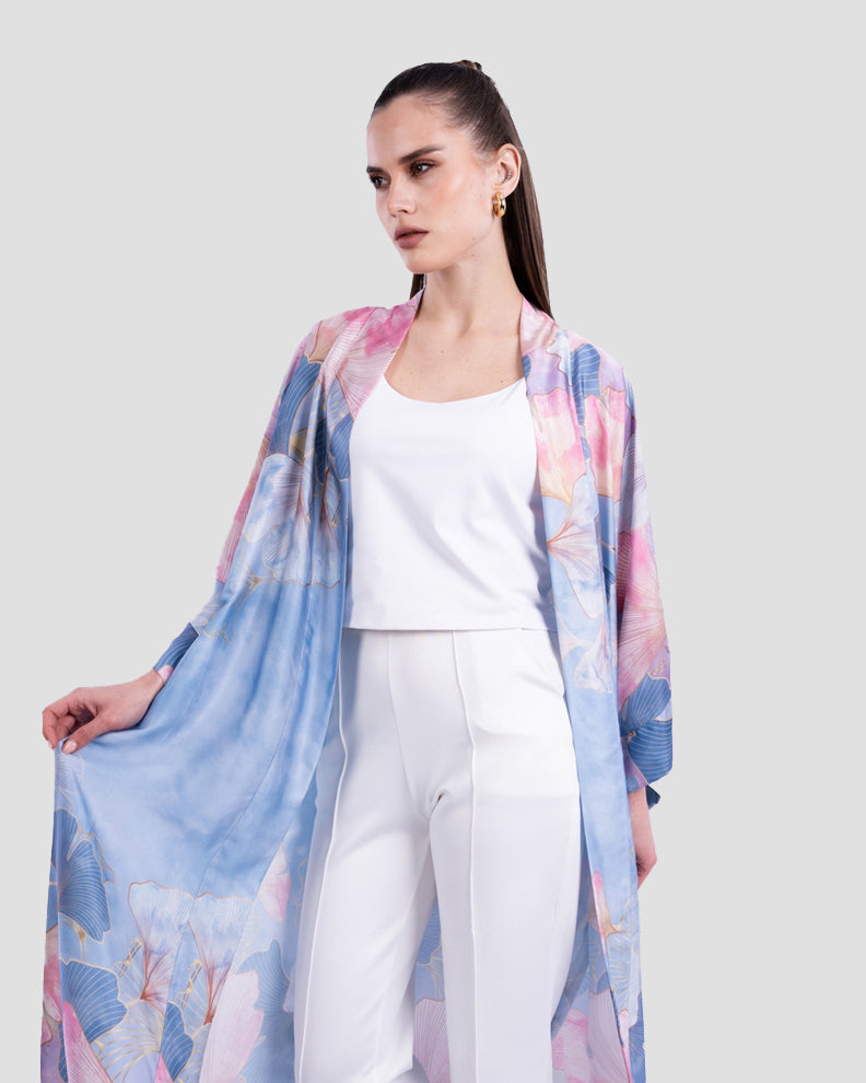 FLORAL PRINT KIMONO WITH WIDE SLEEVES