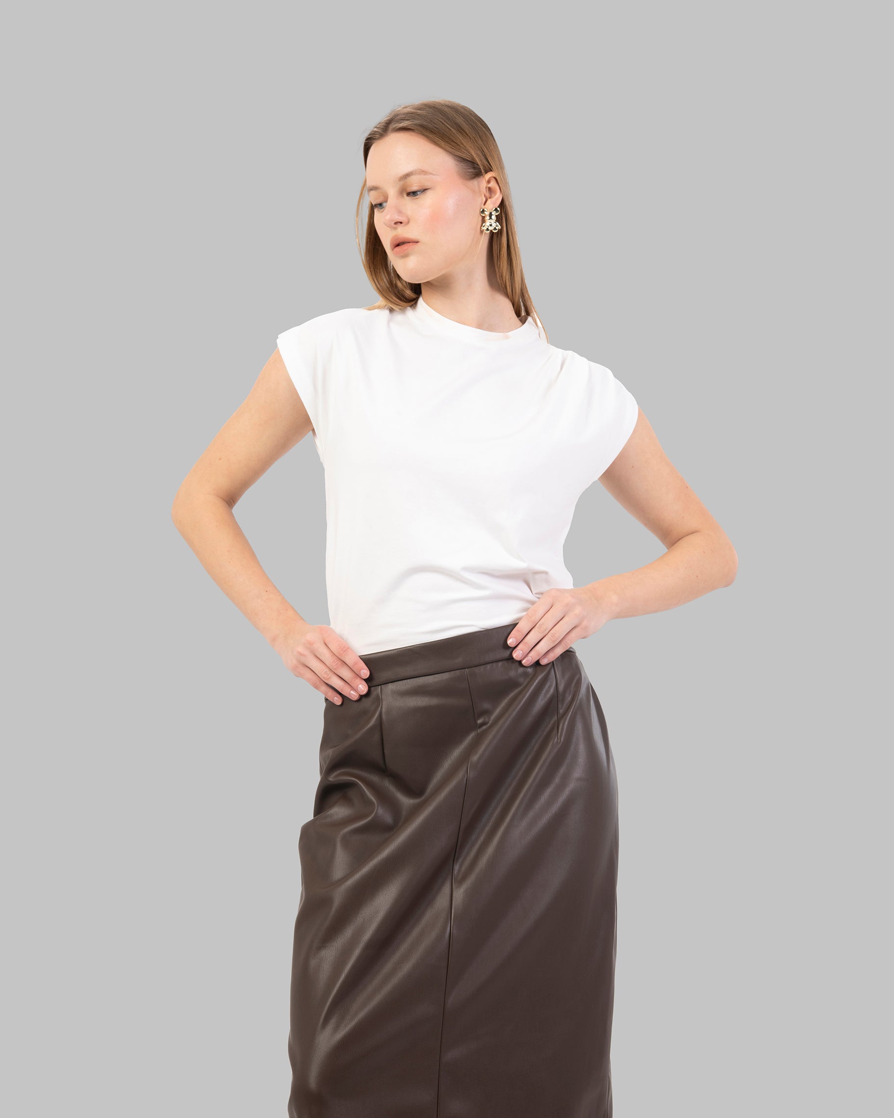 Midi Skirt leather High-Waist