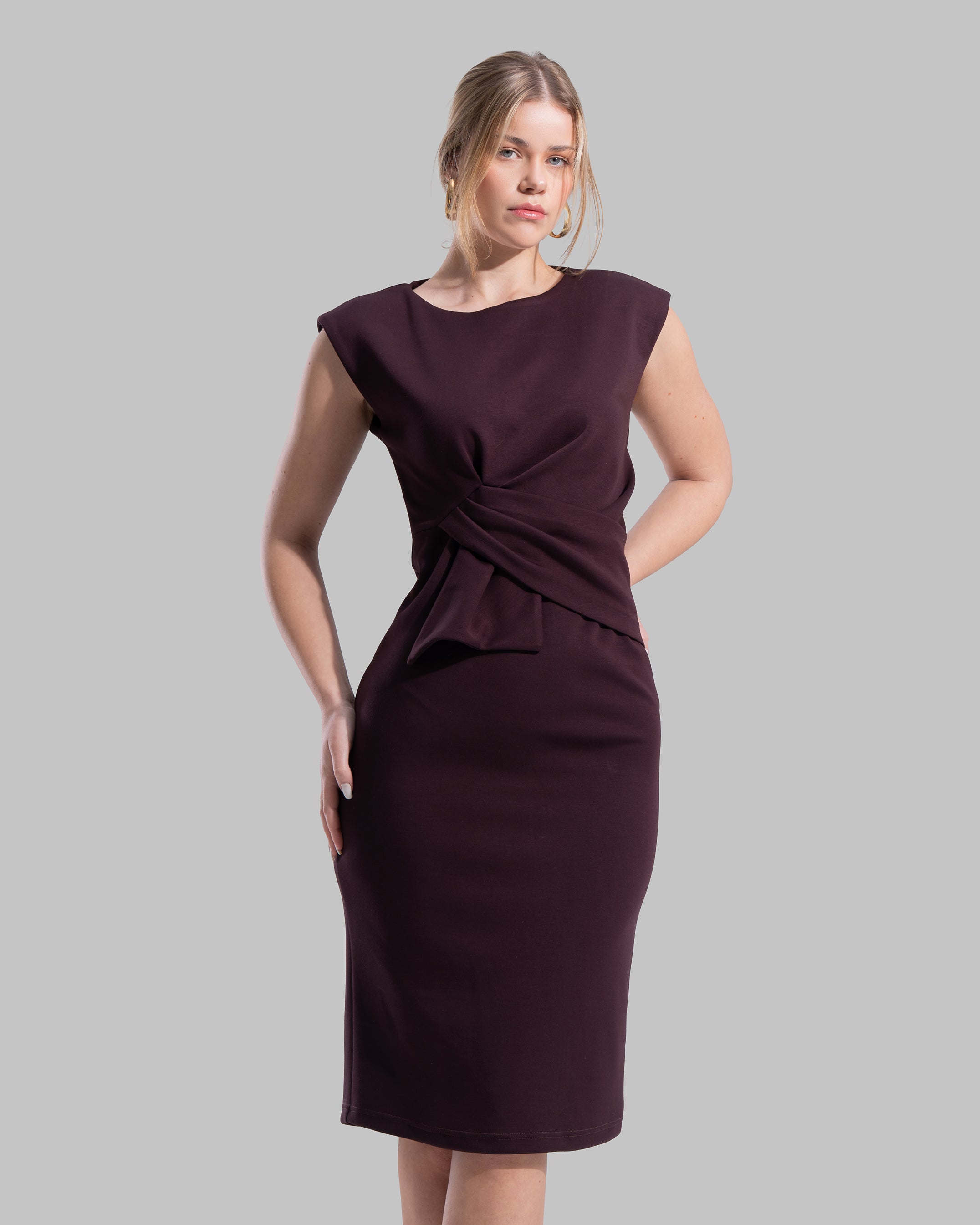 " Draped Ruffle Sheath Dress "