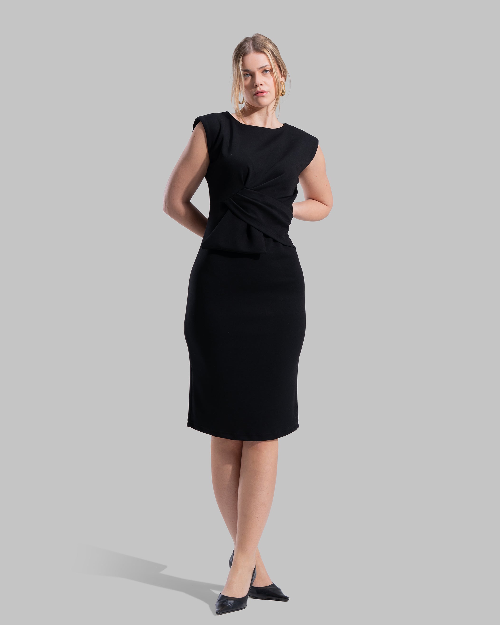 " Draped Ruffle Sheath Dress "