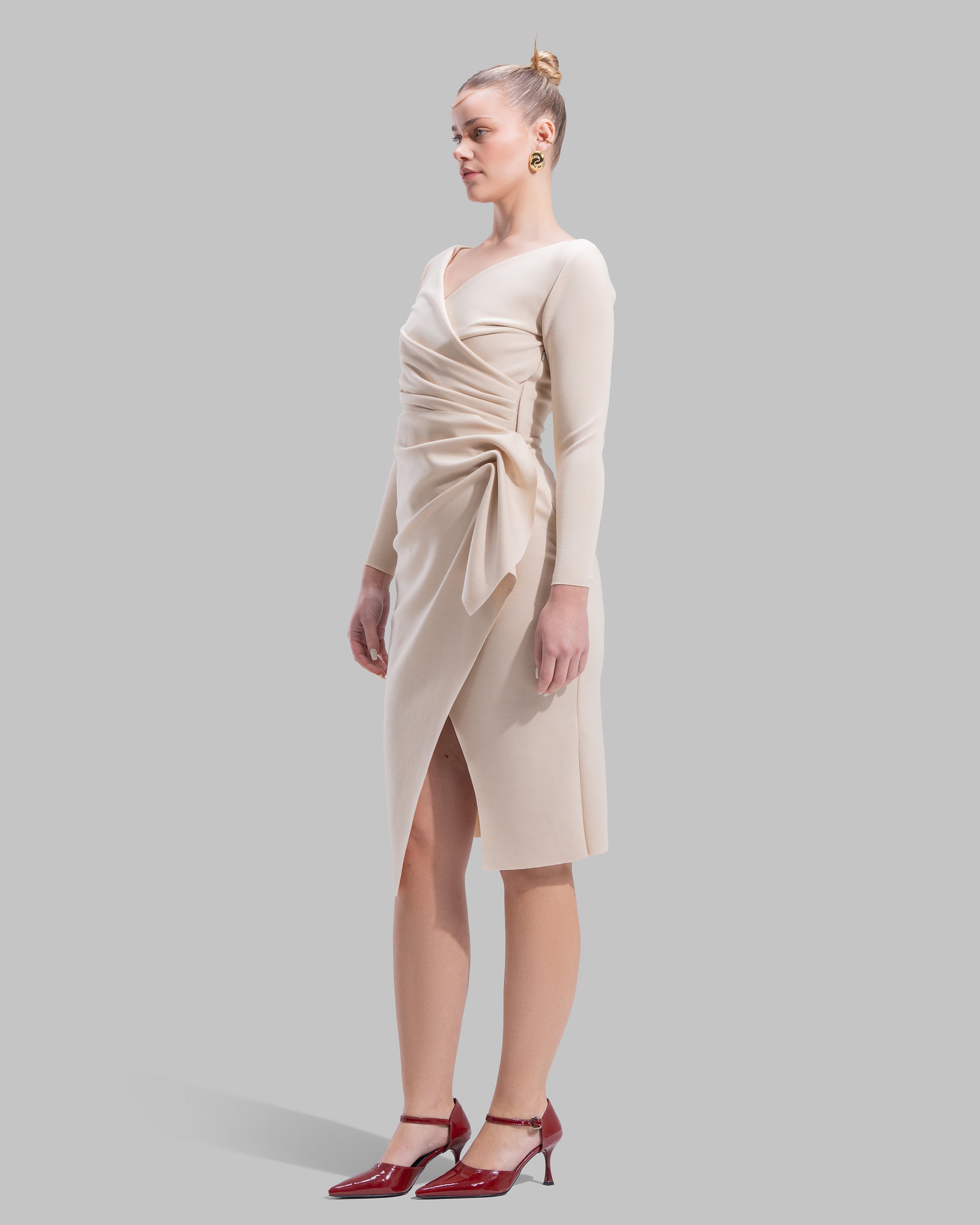 " Draped Ruffle Sheath Dress "