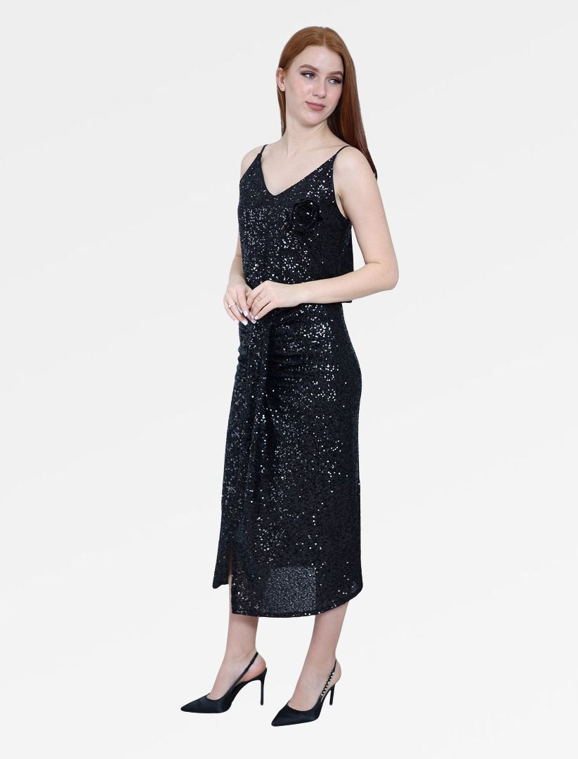 SEQUIN MIDI SKIRT WITH FRONT SLIT