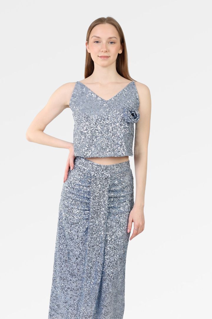 SEQUIN MIDI SKIRT WITH FRONT SLIT