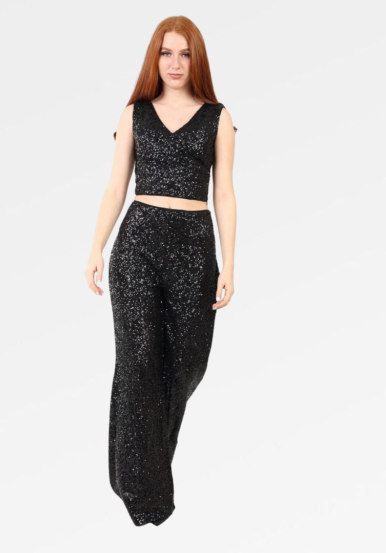 SEQUIN STRAIGHT-LEG PANTS