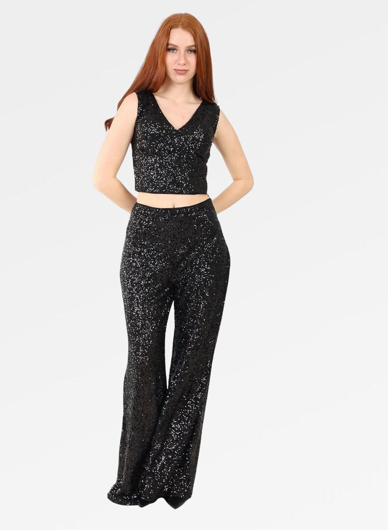 SEQUIN V-NECK CROP TOP