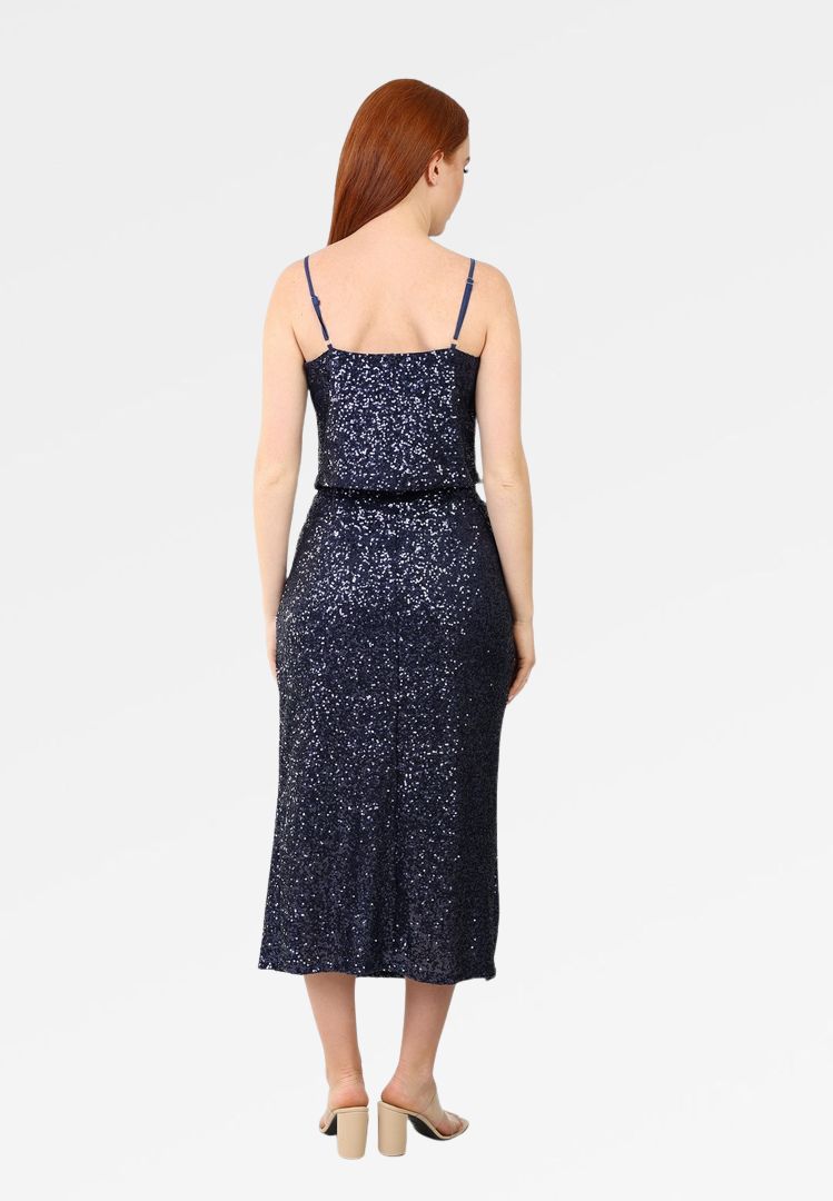 SEQUIN MIDI SKIRT WITH FRONT SLIT