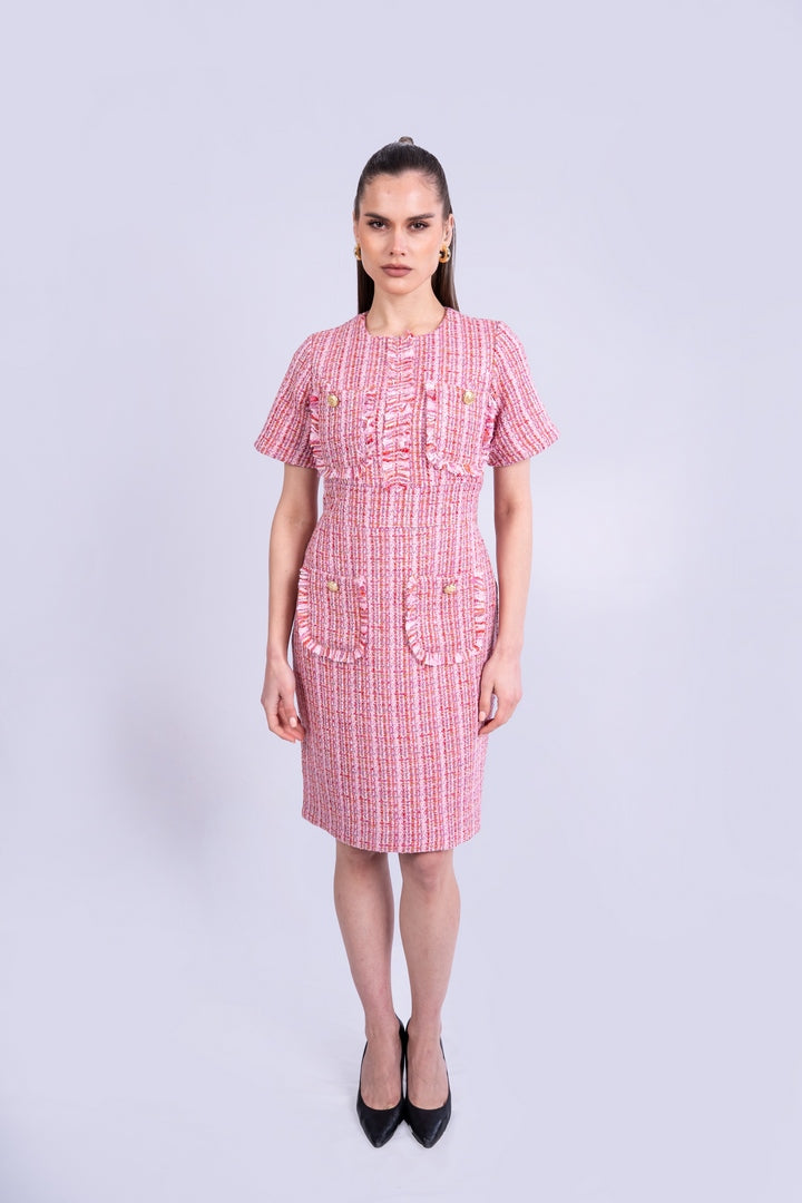 contrast dress round neck with pockets