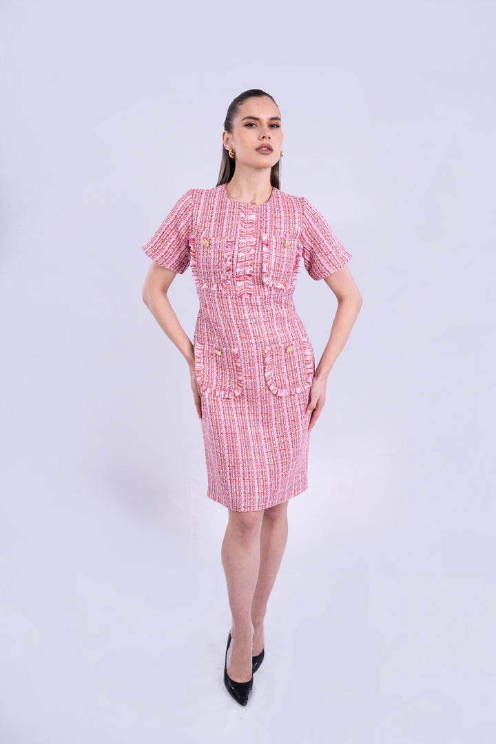 contrast dress round neck with pockets