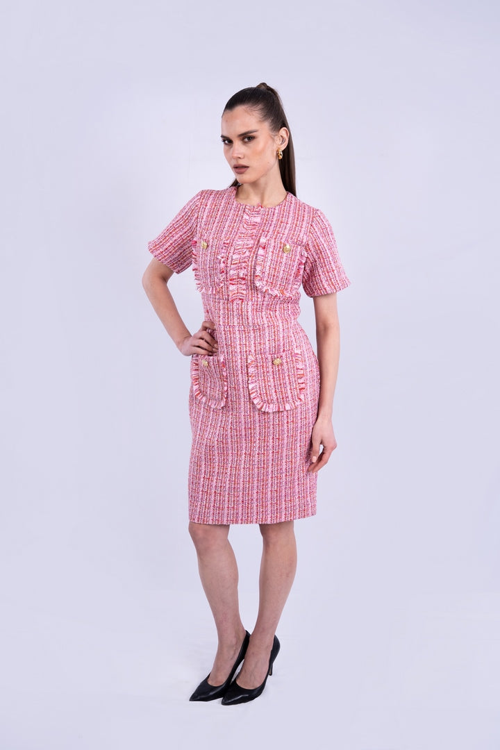 contrast dress round neck with pockets