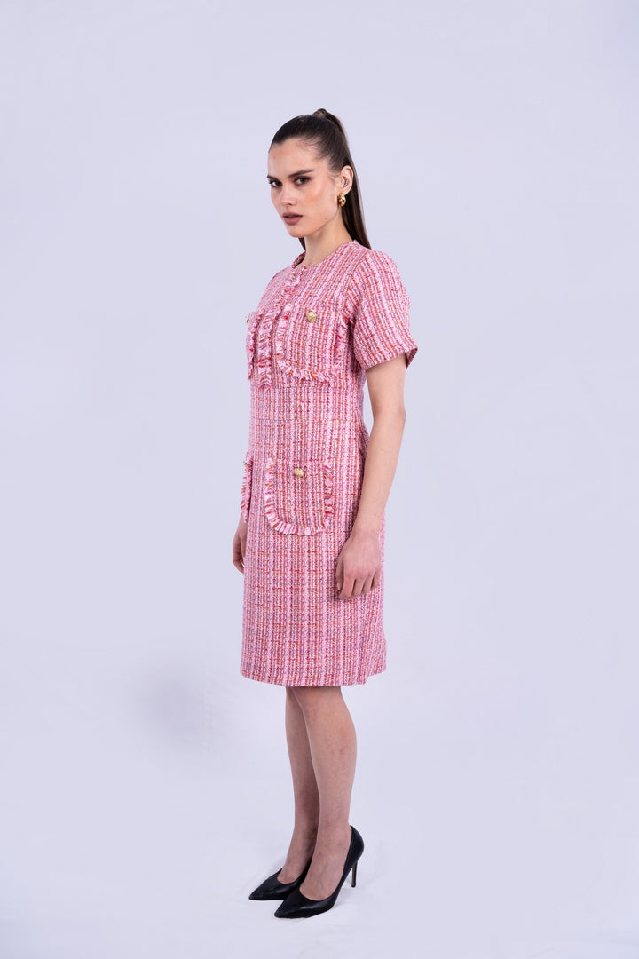 contrast dress round neck with pockets