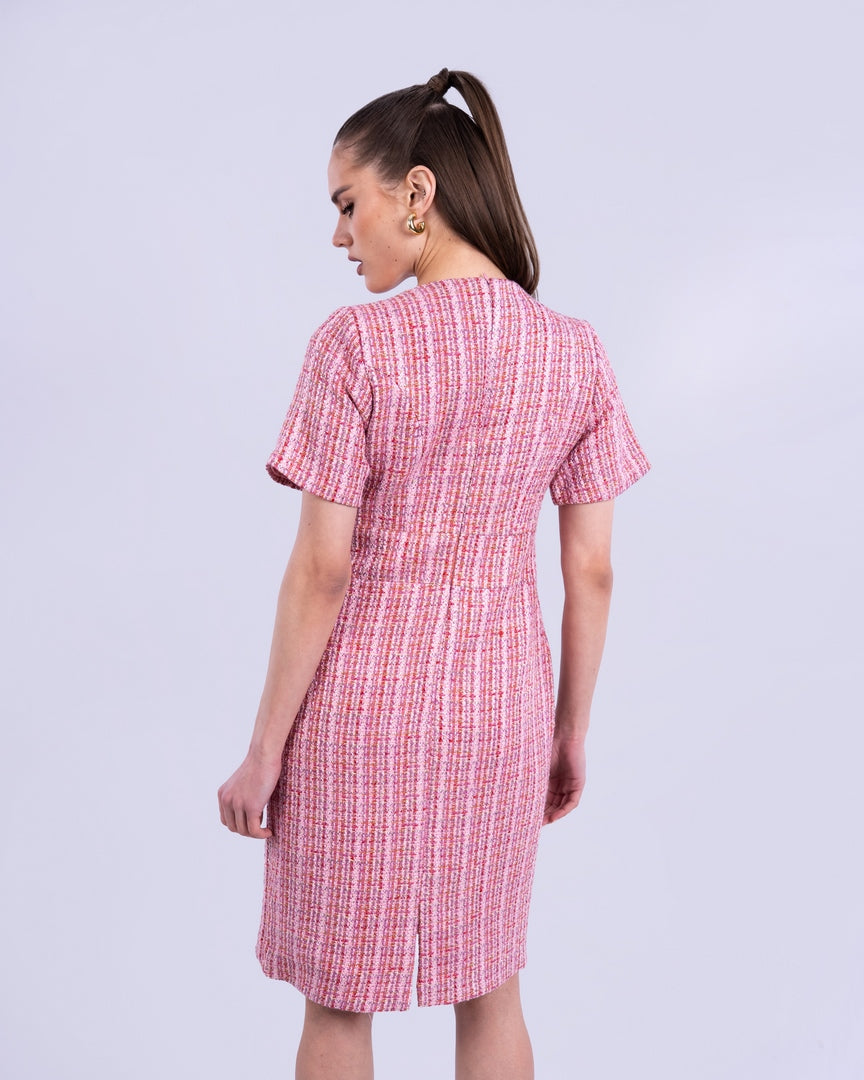 contrast dress round neck with pockets