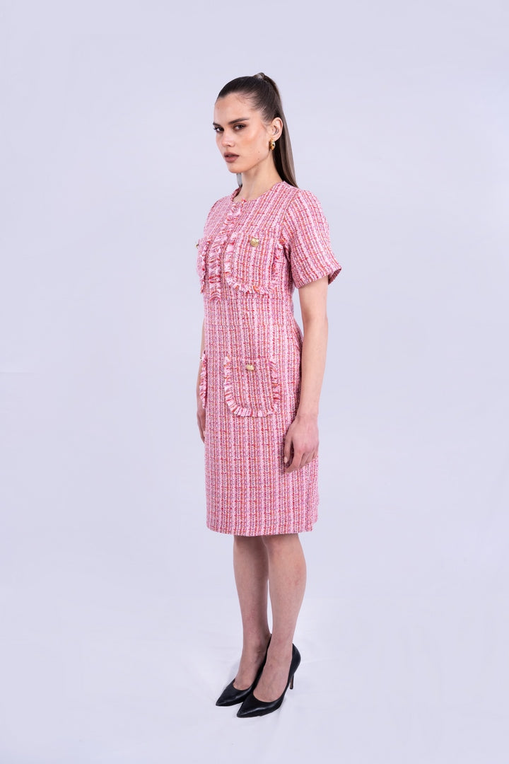 contrast dress round neck with pockets