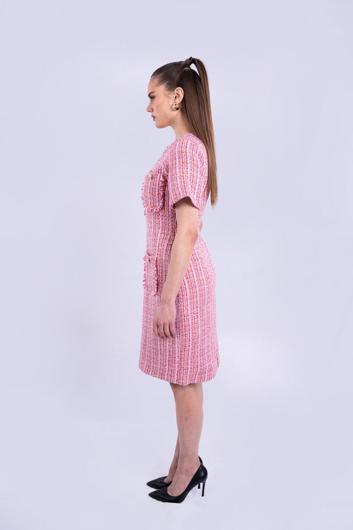 contrast dress round neck with pockets