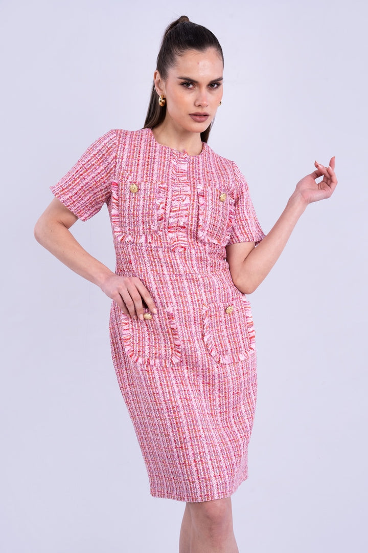 contrast dress round neck with pockets