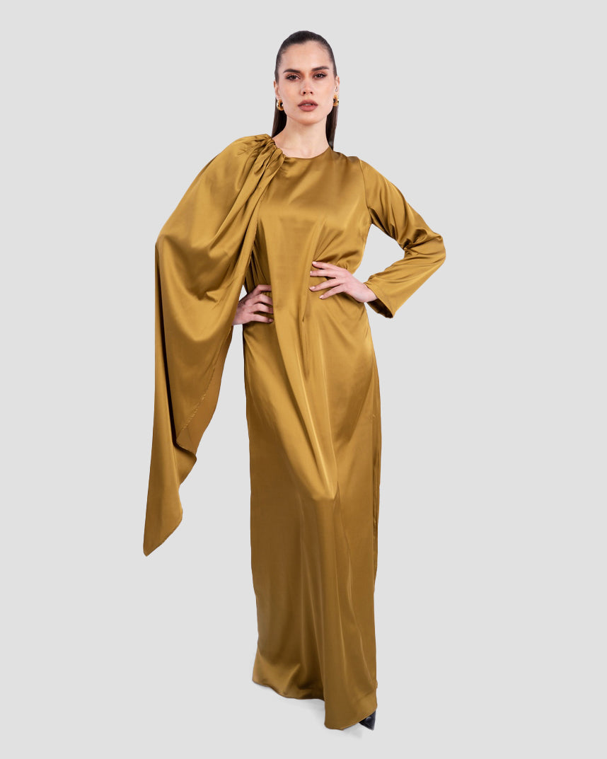 SATIN-EFFECT DRAPED MAXI DRESS