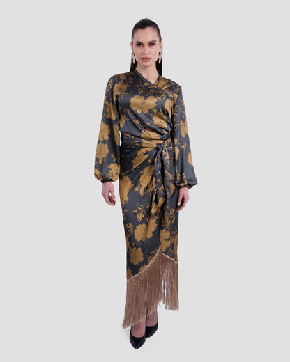 PRINTED WRAP BLOUSE WITH LONG SLEEVES