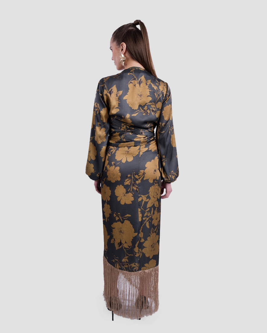 PRINTED WRAP BLOUSE WITH LONG SLEEVES