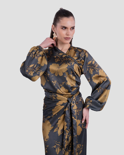 PRINTED WRAP BLOUSE WITH LONG SLEEVES