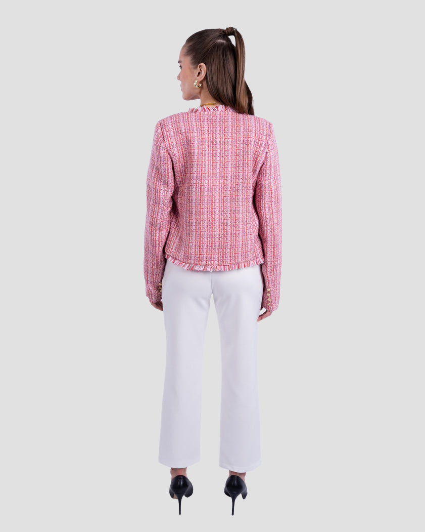 STRUCTURED TWEED JACKET WITH FRAYED TRIM