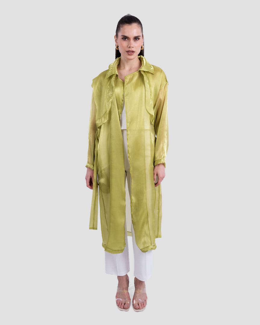 SHEER LONG TRENCH WITH BELT DETAIL