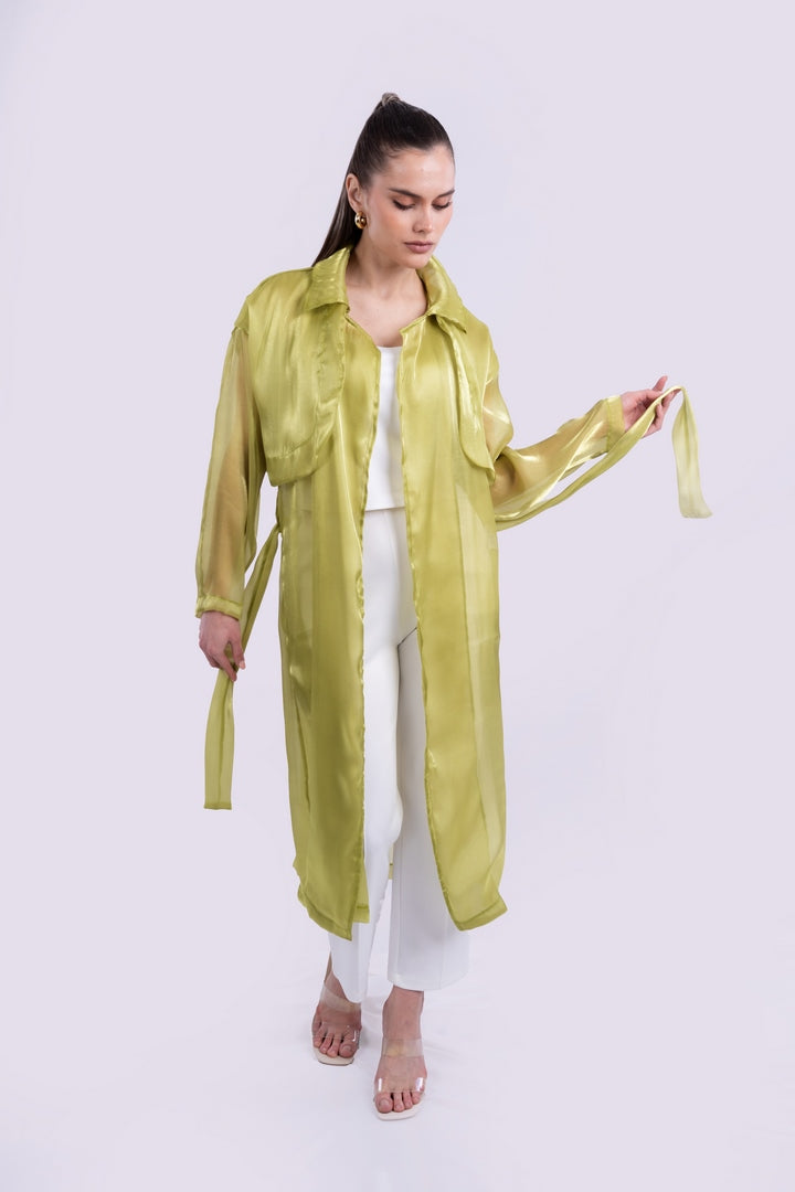 belted sheer mesh kimono