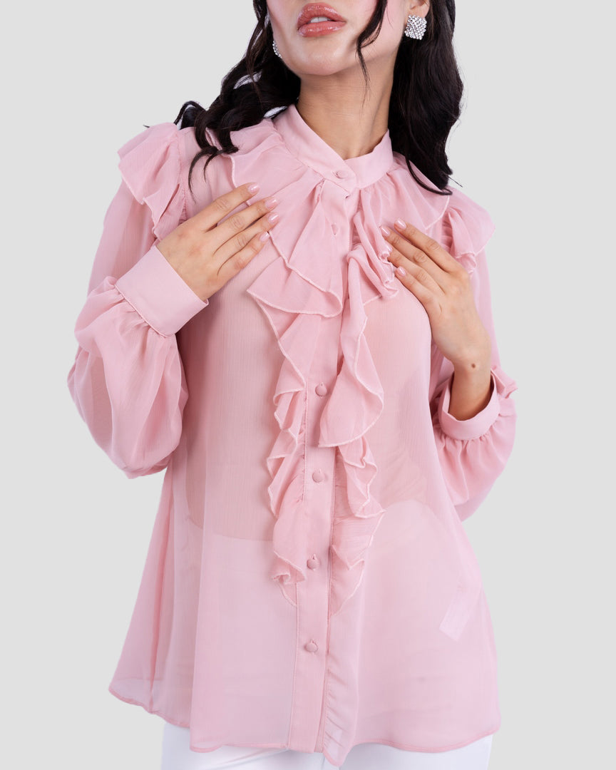 RUFFLED BLOUSE WITH BOW COLLAR