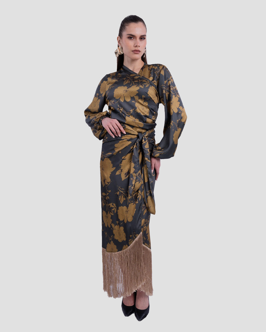 PRINTED WRAP BLOUSE WITH LONG SLEEVES