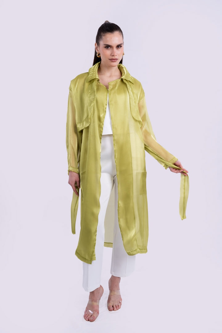 belted sheer mesh kimono