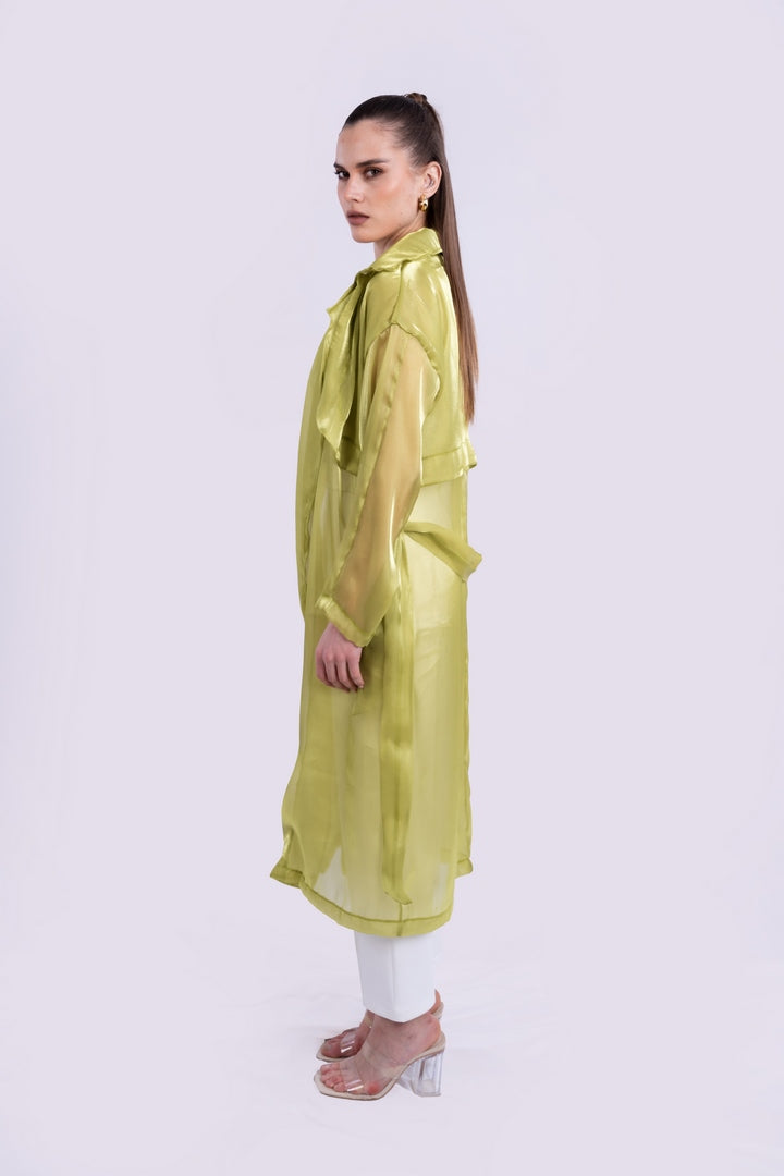belted sheer mesh kimono