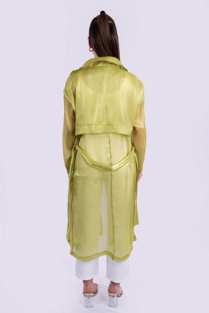 belted sheer mesh kimono