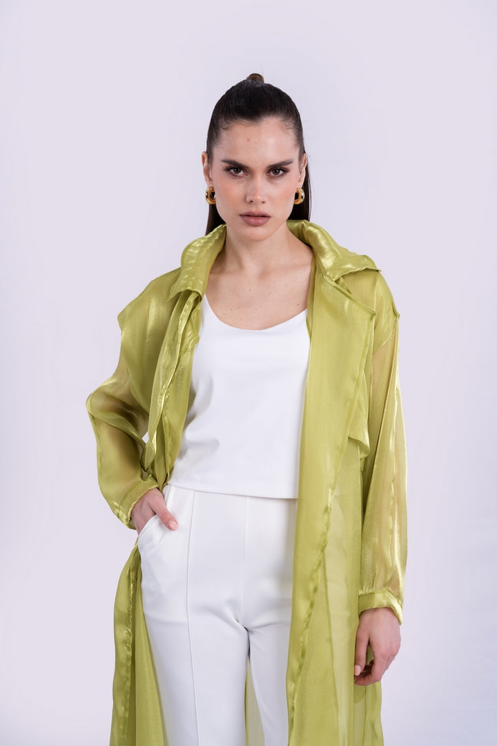 belted sheer mesh kimono