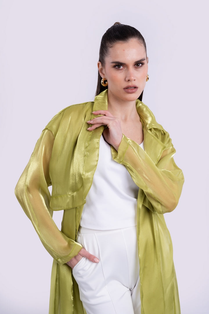 belted sheer mesh kimono