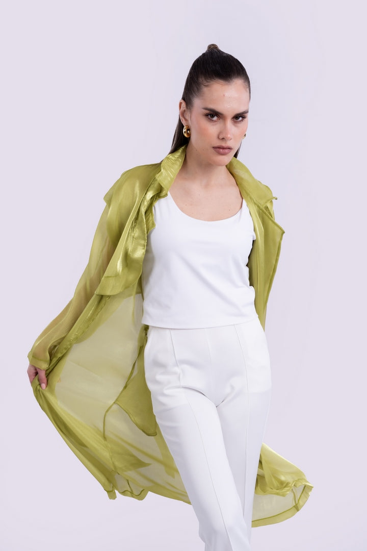 belted sheer mesh kimono