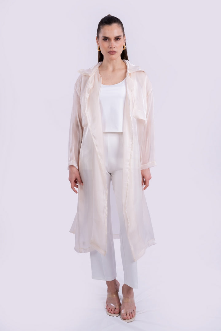 belted sheer mesh kimono