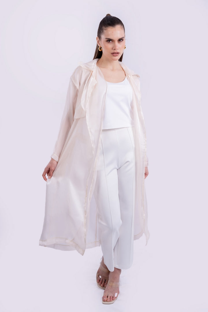 belted sheer mesh kimono