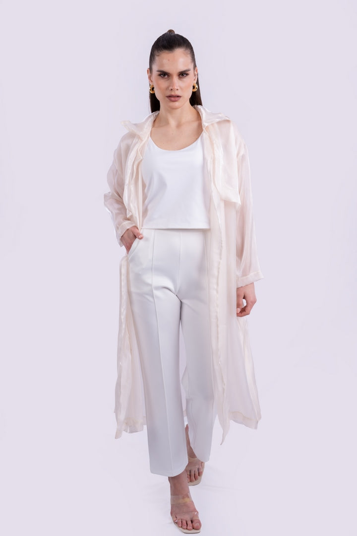 belted sheer mesh kimono