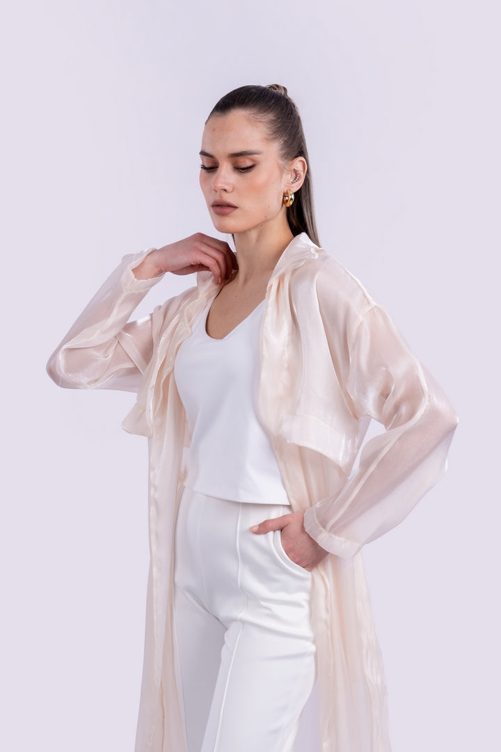 belted sheer mesh kimono
