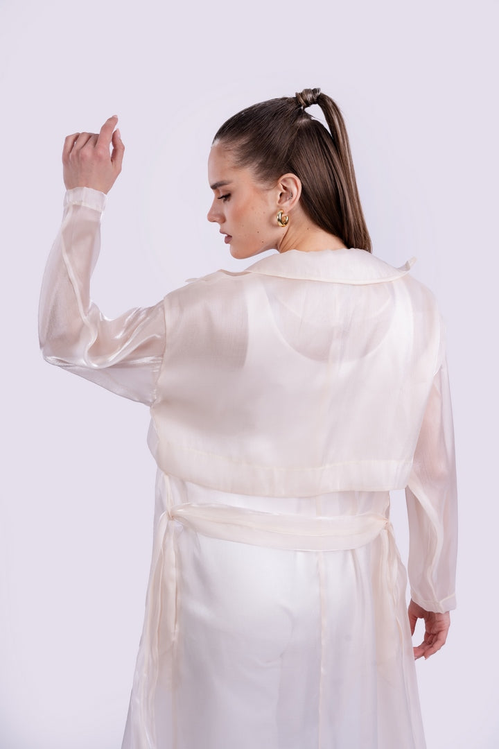belted sheer mesh kimono