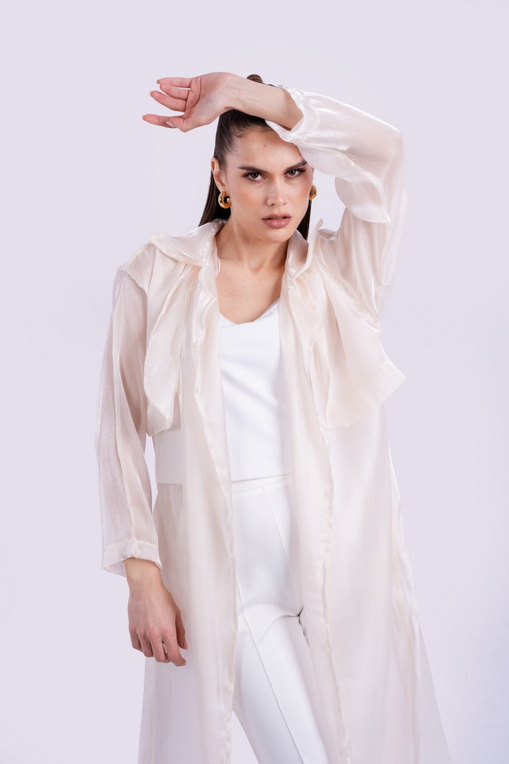 belted sheer mesh kimono