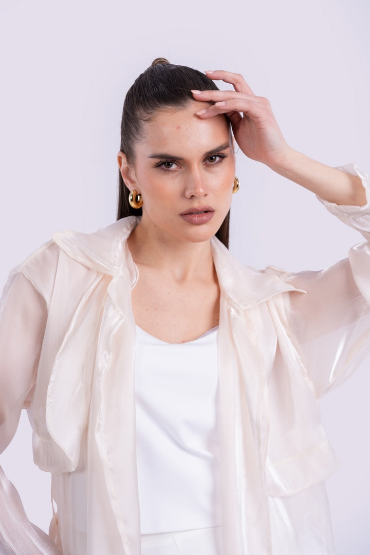 belted sheer mesh kimono