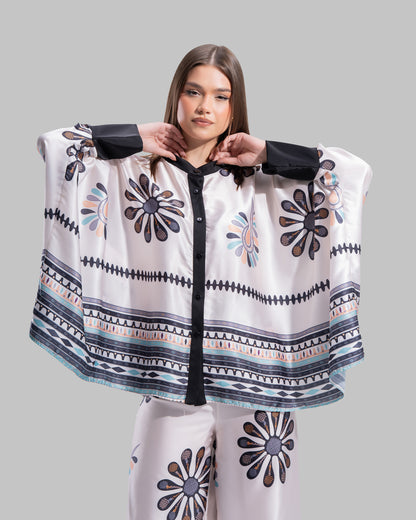 Oversized satin blouse with long sleeves